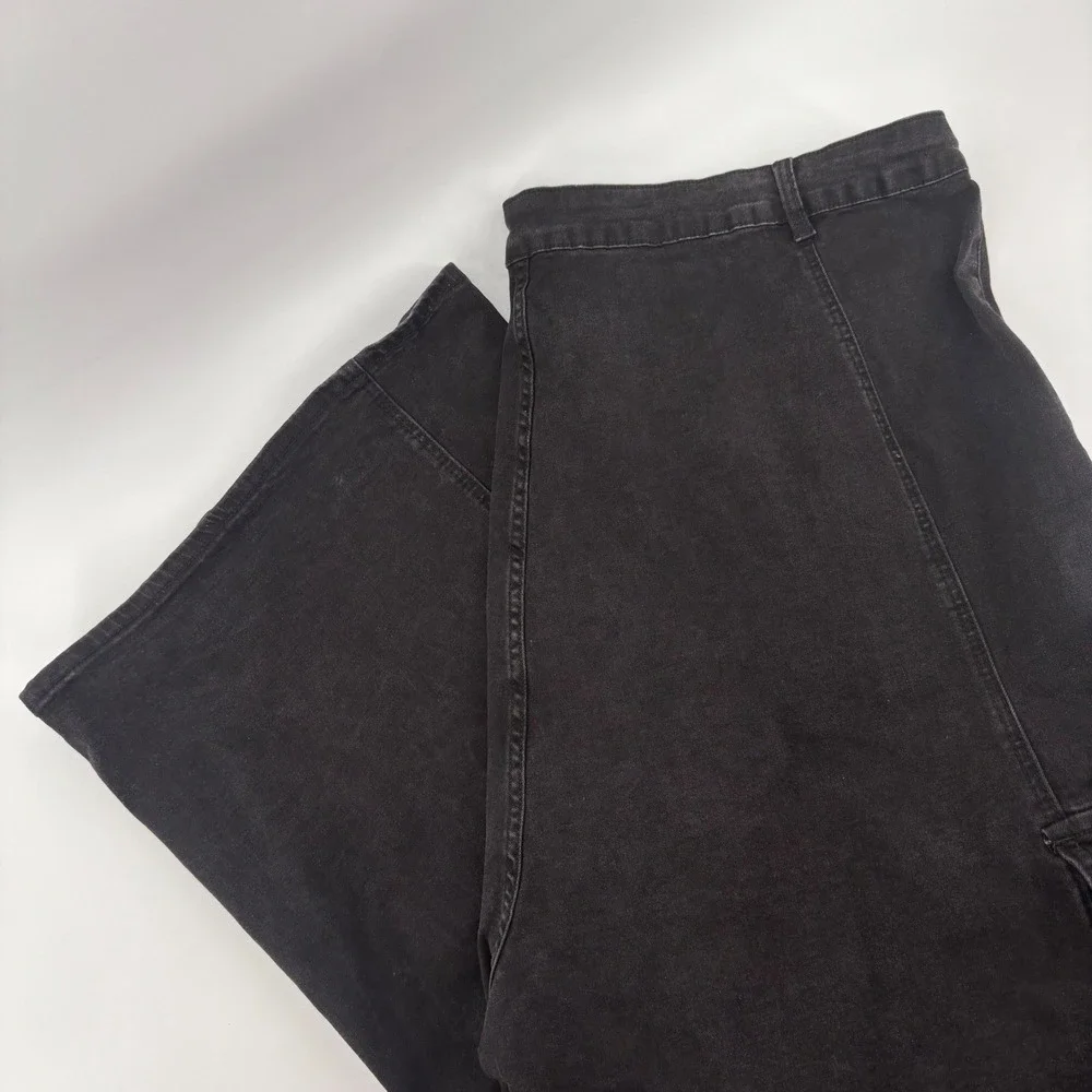 PrettyLittleThing‎ Plus Size 20 Black Wide Leg Crop Cargo Pants Goth